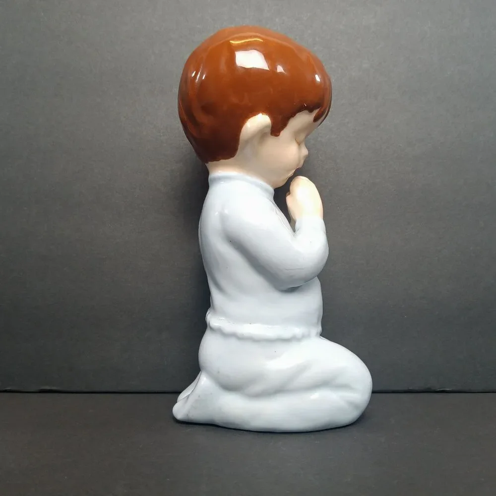 Praying Boy Collectable Figurine Blue Pjs Brown Hair